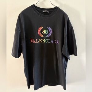 Balenciaga Black Tee with Multicolor Logo oversized Medium